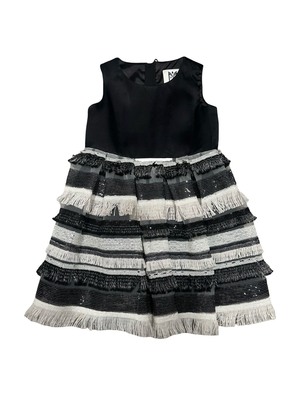 EUC Milly Toddler Girl 3T Black & White Fringe Party Dress